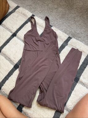 Left On Friday Mauve Brown V-Neck Jumpsuit